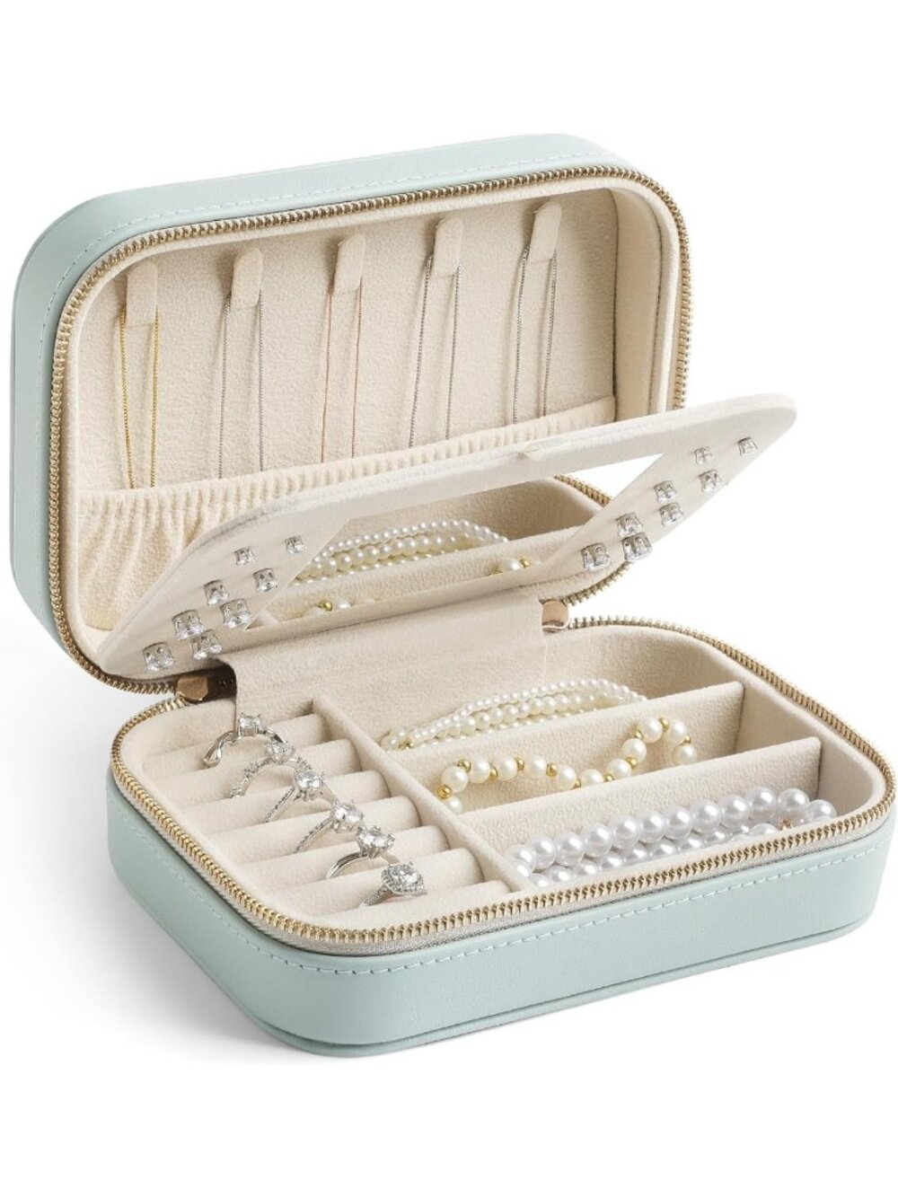 Stylish Mini Leather Jewelry Organizer Case with Mirror - Travel-Friendly Gift